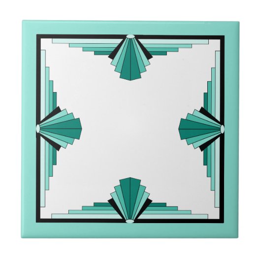 Carreau Éléments Art déco en vert turquoise et noir (Devant)