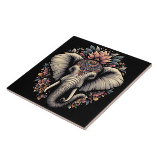 Carreau éléphant à motifs floraux dans la nature