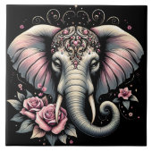 Carreau Elephant avec élégante illustration rose (Devant)