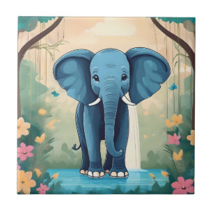 Carreau Eléphant Bébé Bleu Whimsical,