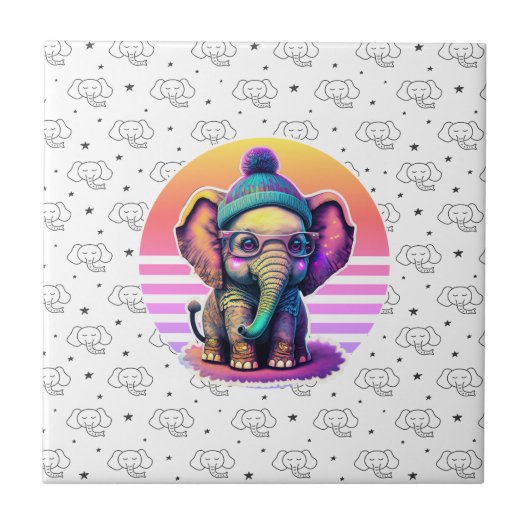 Carreau Eléphant bébé mignon avec lunettes et Beanie (Devant)