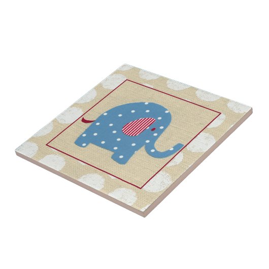 Carreau Eléphant bleu avec Pois blancs (Côté)