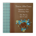 Carreau Éléphant bleu, vert et Brown de bébé de plaid<br><div class="desc">Tuile décorative de l'information de naissance de bébé. le ⭐ ce produit est 100% personnalisable. Des graphiques et le texte peuvent être supprimés, déplacé, remis à la côte, changé autour, tourné, etc… 99% de mes conceptions dans mon magasin sont faits dans les couches. Ceci le rend facile pour vous de...</div>