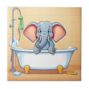 Carreau Eléphant dans le bain