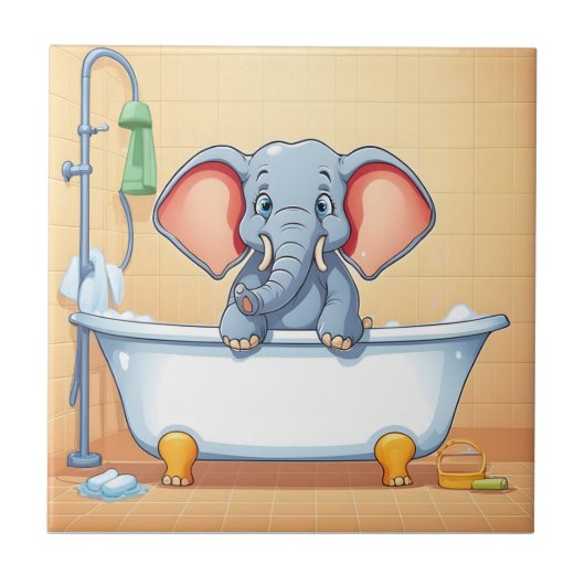 Carreau Eléphant dans le bain (Devant)