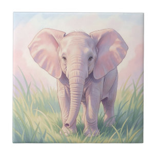 Carreau Éléphant de bébé mignon Prairie pastel