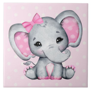 Carreau Eléphant de bébé rose mignon avec oreilles Poka Do