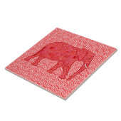 Carreau Eléphant de fleurs - rouge profond et corail (Côté)