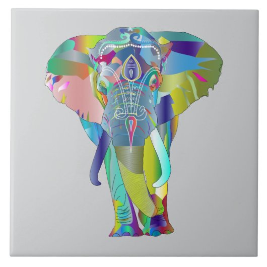 Carreau Éléphant de mandala couleur vibrant (Devant)