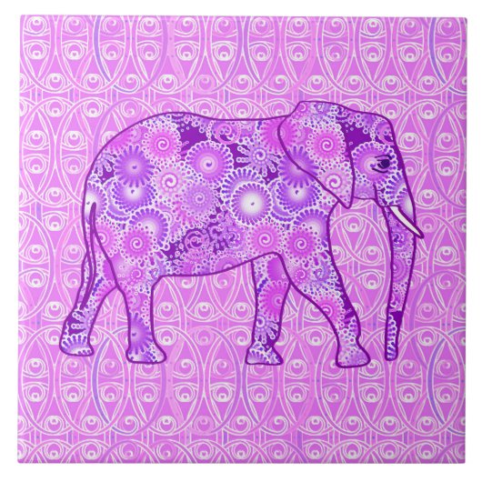 Carreau Éléphant de remous de fractale - pourpre et (Devant)