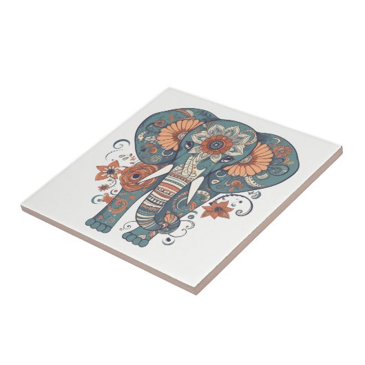 Carreau Eléphant Floral Motif Boho (Côté)
