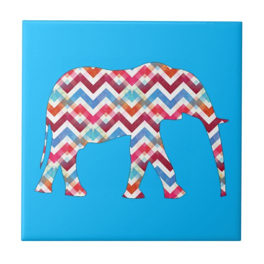 Carreau Éléphant génial de Chevron de zigzag sur le bleu (Devant)