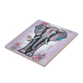 Carreau Éléphant indien gris orné de fleurs (Côté)