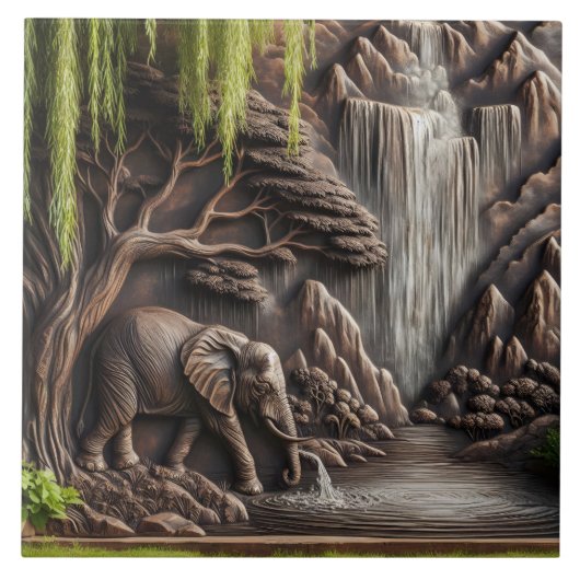 Carreau Eléphant majestueux par Cascade paisible (Devant)