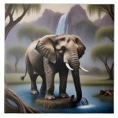 Carreau Eléphant majestueux par Cascade paisible à Dusk (Devant)