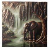 Carreau Eléphant majestueux par Cascade sereine à Dusk (Devant)