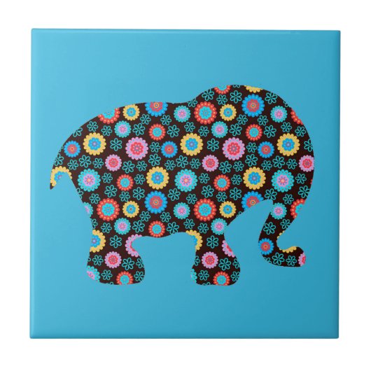 Carreau Eléphant Motif de fleurs sur bleu (Devant)