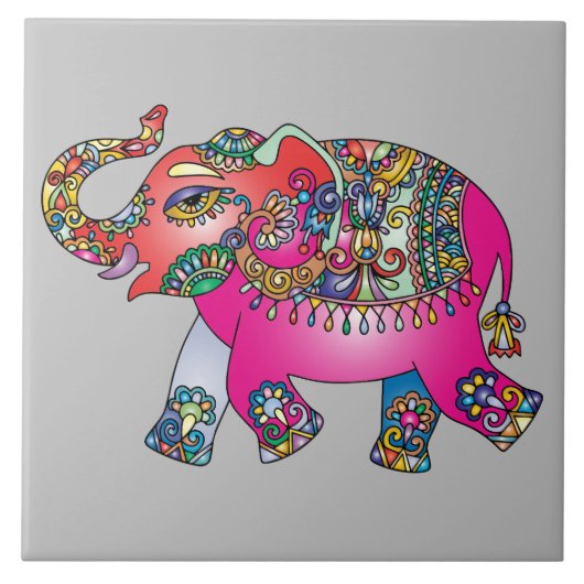Carreau Éléphant vibrant de mandala de couleur (Devant)