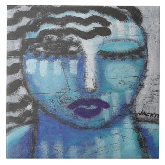 Carreau Elle est si froide, portrait acrylique abstrait su (Devant)