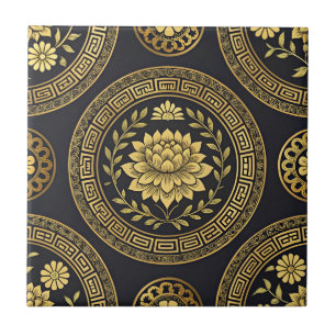 Carreau Emblème doré du Mandala Lotus Luxe