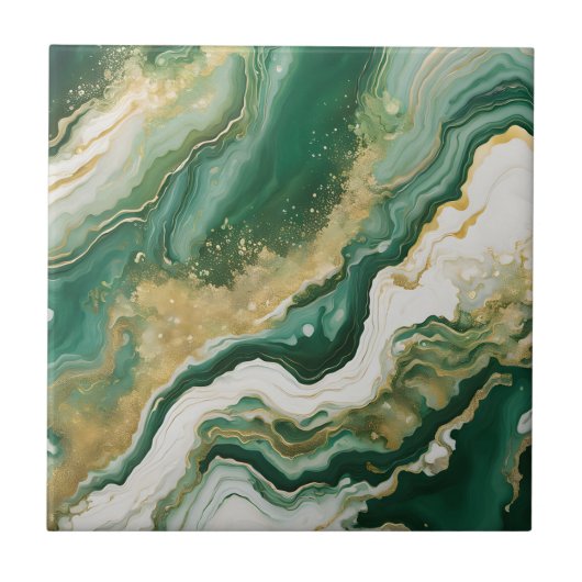 Carreau Emerald Green & Gold Marble Agate Abstract (Devant)