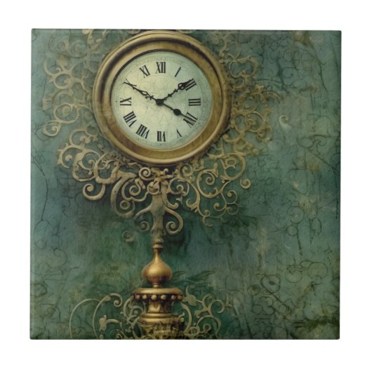 Carreau Émeraude Green Rustic Steampunk Horloge (2) (Devant)