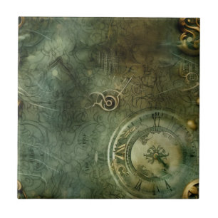 Carreau Émeraude Green Rustic Steampunk Horloge (5)
