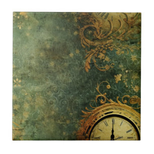 Carreau Émeraude Green Rustic Steampunk Horloge (6)