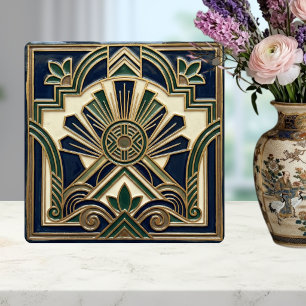 Carreau Emeraude Navy Or Art Déco Rayons de Soleil Géométr