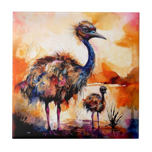 Carreau Émou mère et poussin dans l'arrière-pays australie (Devant)