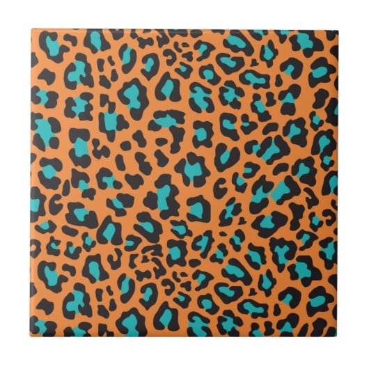 Carreau Empreinte de léopard Orange, Noir, Aqua (Devant)