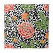 Carreau Empreinte de léopard tendance Chic Orange Rose Flo (Devant)