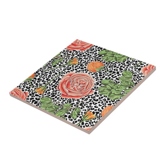 Carreau Empreinte de léopard tendance Chic Orange Rose Flo (Côté)