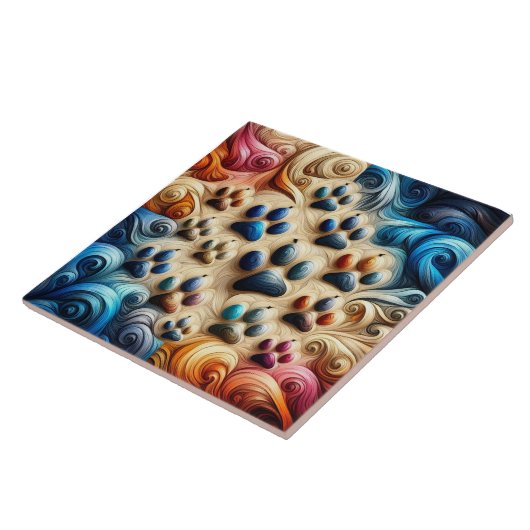 Carreau Empreinte de patte canin de couleur surprenant (Côté)