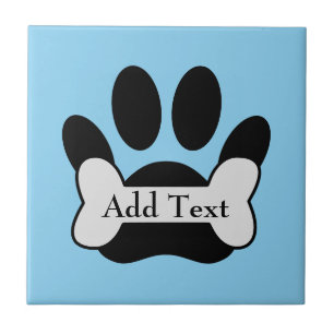 Carreau Empreinte de patte De Chien Et Os Sur Bébé Bleu