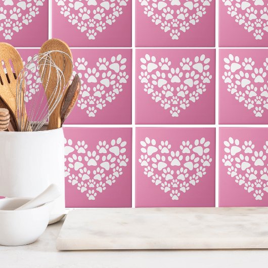 Carreau Empreinte de patte rose de coeur mignon