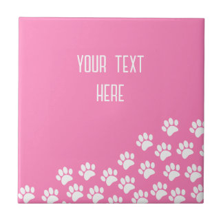Carreau Empreintes de pattes Chiot Blanc Avec Texte Person