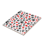 Carreau Empreintes de pattes De Chien Noir Et Coeurs Rouge (Côté)