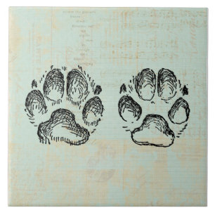 Carreau Empreintes de pattes de chien Vintage Art Mint cou