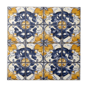 Carreau en céramique à motif bleu et or