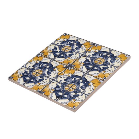 Carreau en céramique à motif bleu et or (Côté)