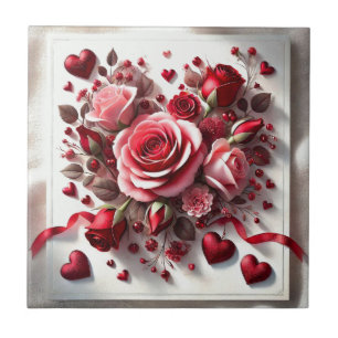 Carreau en céramique à motif floral de rose rose e