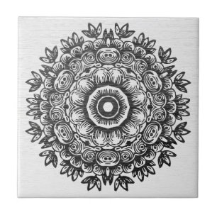 Carreau en céramique à motif mandala noir bohème
