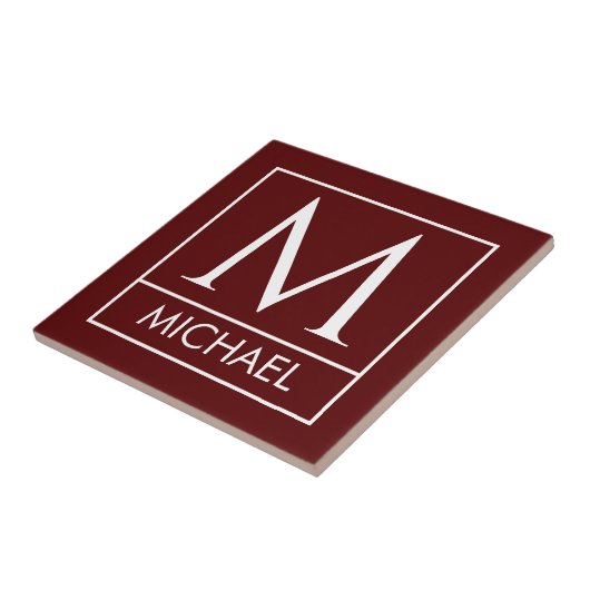 Carreau en céramique bordeaux avec initiale et nom (Côté)