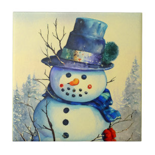 Carreau en céramique de bonhomme de neige à l'aqua