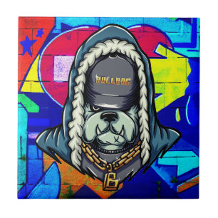 Carreau en céramique de bouledogue hip hop graffit