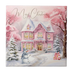 Carreau en céramique de cottage de Noël rose