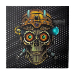 Carreau en céramique de crâne de cyborg Steampunk