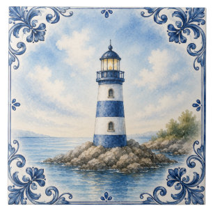 Carreau en céramique de phare nautique à l'aquarel