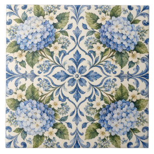 Carreau en céramique floral Hydrangea Bleu de Delf